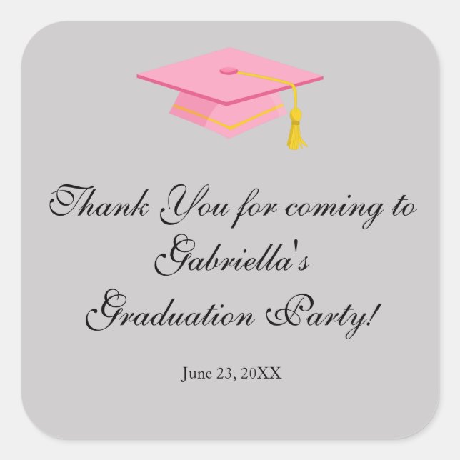Pink Graduation Cap Danke, dass Sie einen Rundaufk Quadratischer Aufkleber (Vorderseite)