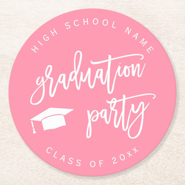 Pink Graduation Party Class of Runder Pappuntersetzer (Vorderseite)