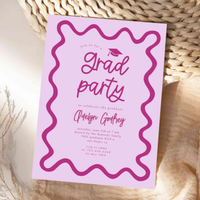 Pink-Graduierungsparty mit knackiger Linie, handge Einladung (Von Creator hochgeladen)