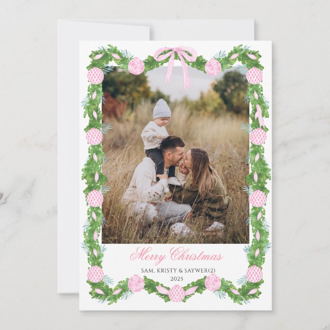 Pink Grandmillennial Photo Christmas Card Einladung (Vorderseite)
