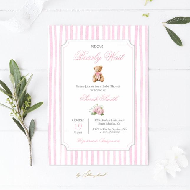 Pink Grandmillennial Teddy Bear Baby Shower Girl Einladung (Von Creator hochgeladen)