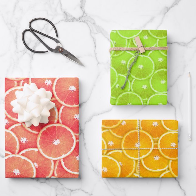 Pink Grapefruit Orange und Limone Scheiben Geschenkpapier Set (Vorderseite)