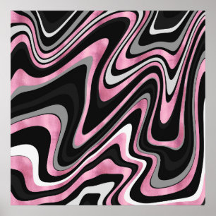 Pink Grau Abstrakt Swirl Retro Schwarzes Muster Poster