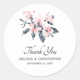 Pink & Grau Blume Classy Watercolor Vielen Dank Runder Aufkleber