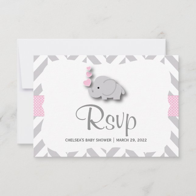 Pink & Grau Elephant Baby Dusche - UAWG RSVP Karte (Vorderseite)