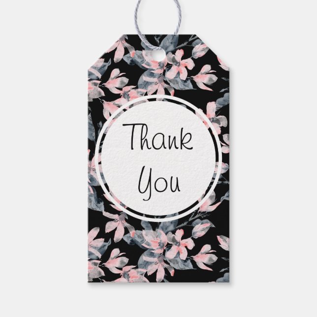 Pink & Grau Floral Wasserfarbmuster Vielen Dank Geschenkanhänger (Vorderseite)