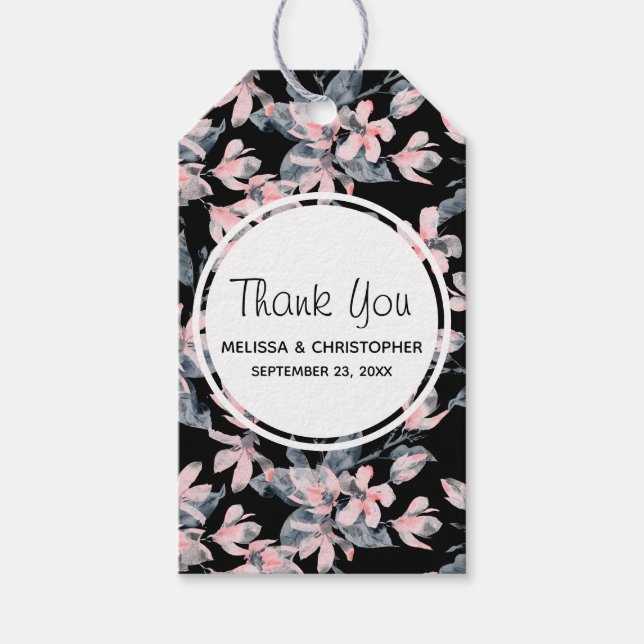 Pink & Grau Floral Wasserfarbmuster Vielen Dank Geschenkanhänger (Vorderseite)