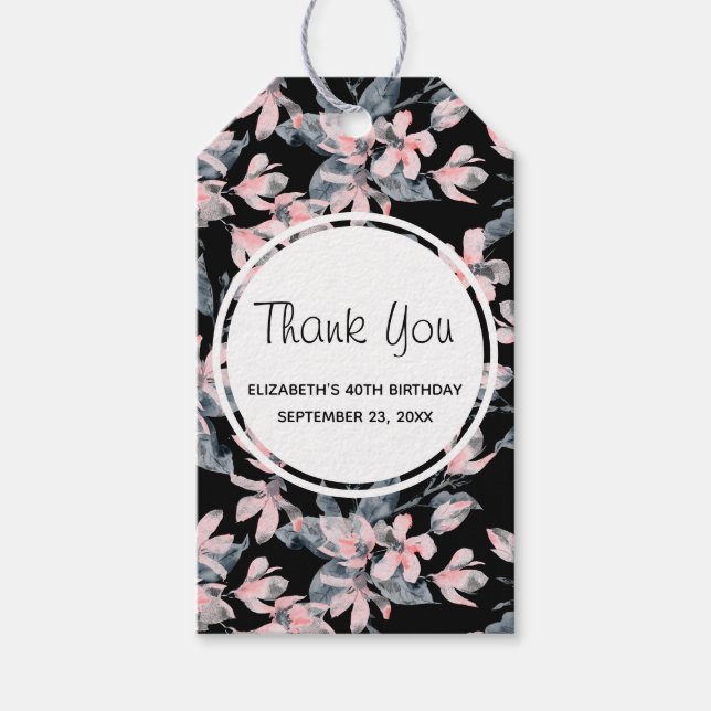 Pink & Grau Floral Wasserfarbmuster Vielen Dank Geschenkanhänger (Vorderseite)