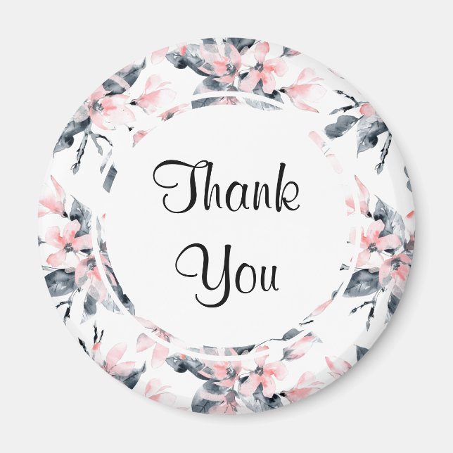 Pink & Grau Floral Wasserfarbmuster Vielen Dank Magnet (Vorne)