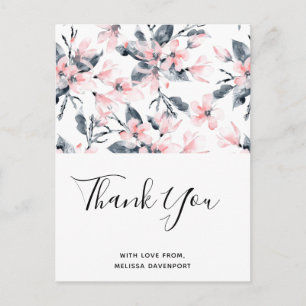 Pink & Grau Floral Wasserfarbmuster Vielen Dank Postkarte