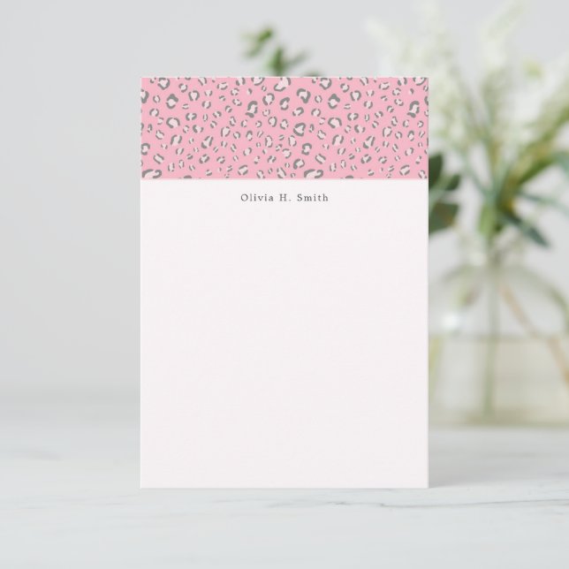 Pink Grau Leopard 2 personalisiert Mitteilungskarte (Stehend Vorderseite)
