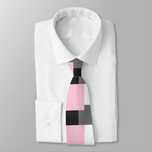 Pink Grau Schwarz und Weiß Geometrisches Muster Krawatte (Gebunden)