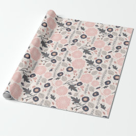 Pink Grau Schwarzes Botanisches Muster Geschenkpapier