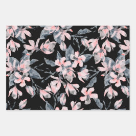 Pink & Grau Wasserfarben-Muster Geschenkpapier Set