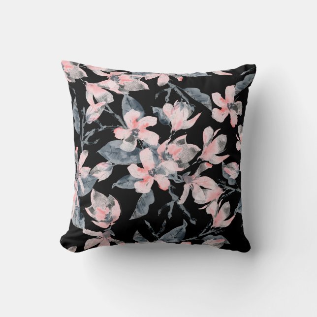 Pink & Grau Wasserfarben-Muster Kissen (Vorderseite)