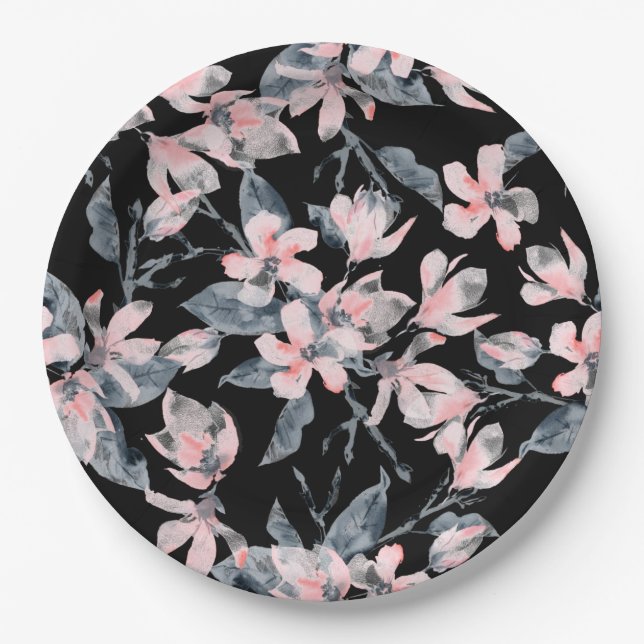 Pink & Grau Wasserfarben-Muster Pappteller (Vorderseite)