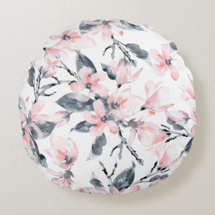 Pink & Grau Wasserfarben-Muster Rundes Kissen