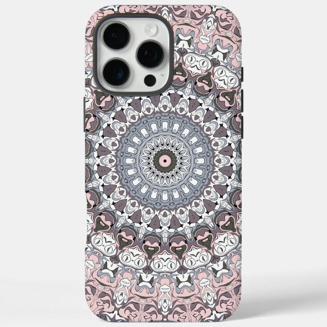 Pink Grau-Weiß-Mandala-Muster iPhone 16 Pro Max Hülle (Rückseite)
