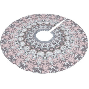 Pink Grau-Weiß-Mandala-Muster Polyester Weihnachtsbaumdecke