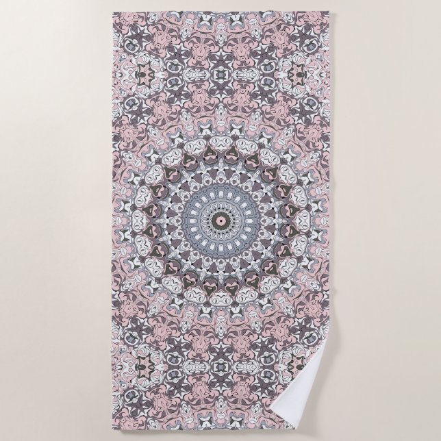 Pink Grau-Weiß-Mandala-Muster Strandtuch (Vorderseite)