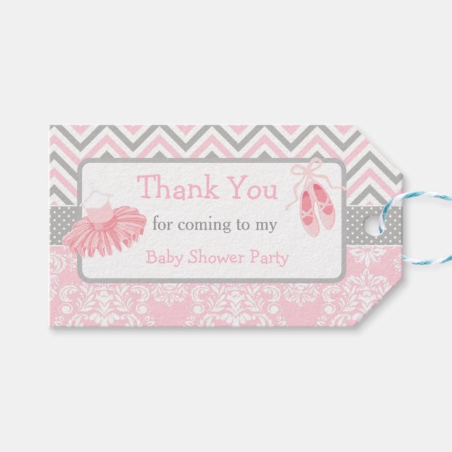 Pink & Grau Zickzack Ballerina Danke für Ihr Gesch Geschenkanhänger (Vorderseite (Horizontal))
