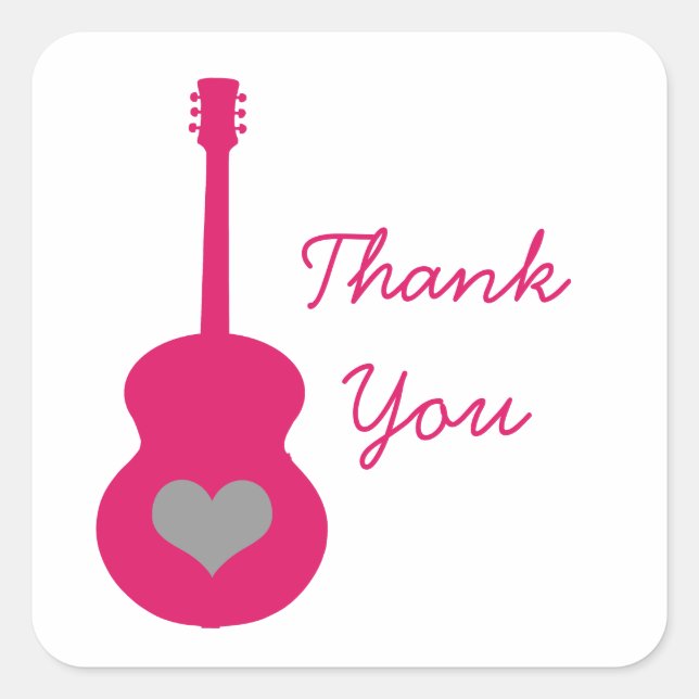 Pink/Graue Gitarre Herz Danke Stickers (Vorderseite)