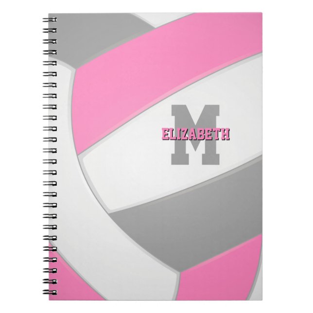 Pink-graue personalisierte Gürtelvolleyball Notizblock (Vorderseite)