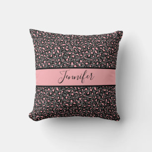 Pink Graue Schwarz Cheetah Monogramm Wurfkissen Kissen