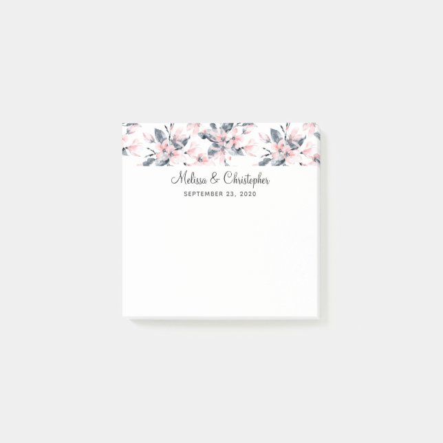 Pink & Graue Wasserfarbenmuster Hochzeit Post-it Klebezettel (Vorderseite)