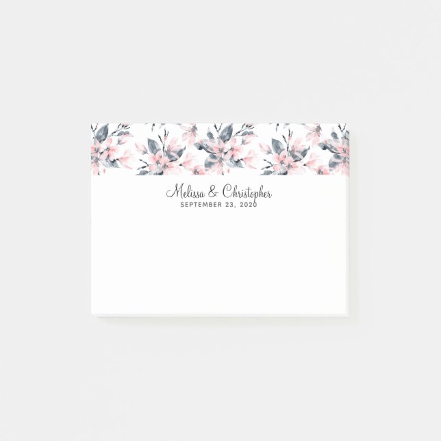 Pink & Graue Wasserfarbenmuster Hochzeit Post-it Klebezettel (Vorderseite)