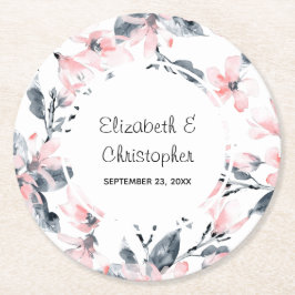 Pink & Graue Wasserfarbenmuster Hochzeit Runder Pappuntersetzer