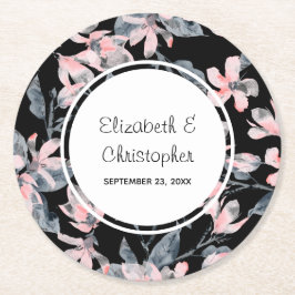 Pink & Graue Wasserfarbenmuster Hochzeit Runder Pappuntersetzer