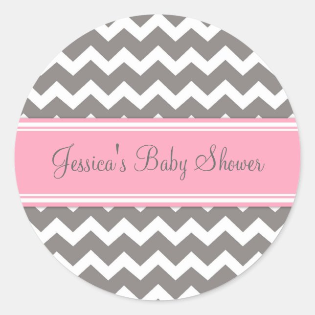 Pink Graue Zickzack Babydusche Pflegemittel Sticke Runder Aufkleber (Vorderseite)