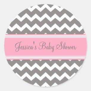 Pink Graue Zickzack Babydusche Pflegemittel Sticke Runder Aufkleber