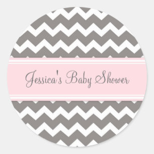 Pink Graue Zickzack Babydusche Pflegemittel Sticke Runder Aufkleber