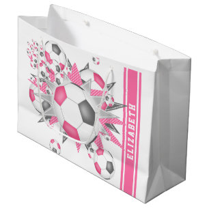 Pink-grauer Fußballball-Blowout personalisiert Große Geschenktüte