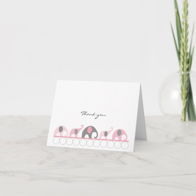 Pink & Gray Baby Dusche Elefant Danke für Ihre Anm (Vorderseite)