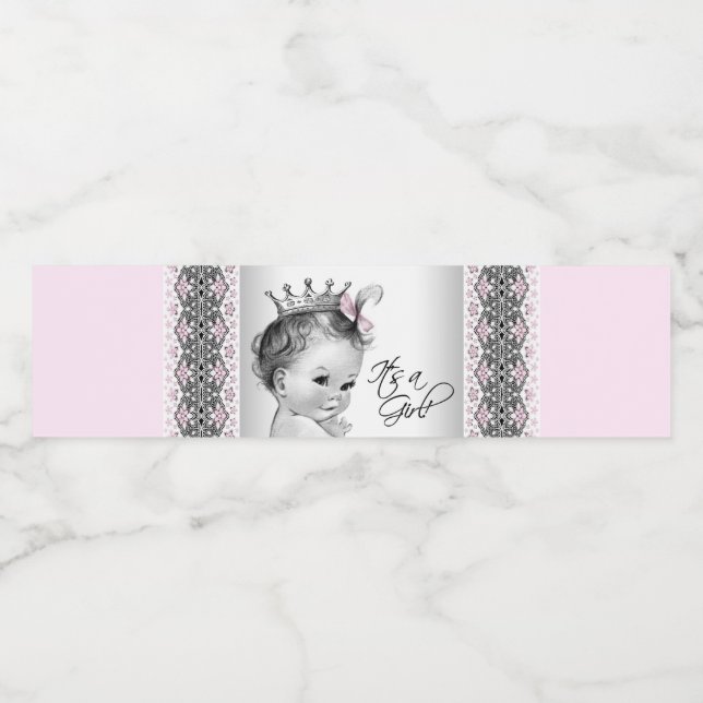 Pink Gray Baby Girl Water Bottle Labels (Einzelnes Label)