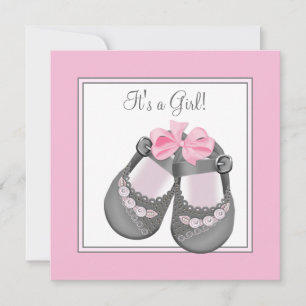 Pink Gray Baby Shoes Pink Gray Baby Girl Dusche Einladung