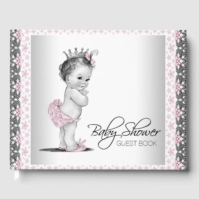 Pink Gray Baby Showbook Gästebuch (Vorderseite)