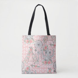 PINK & GRAY BOHO BABY ELEPHANT & DREAMCATCHER TASCHE