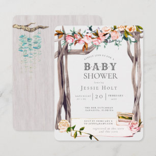 Pink & Gray Boho Coastal Beach Baby Dusche Einladung
