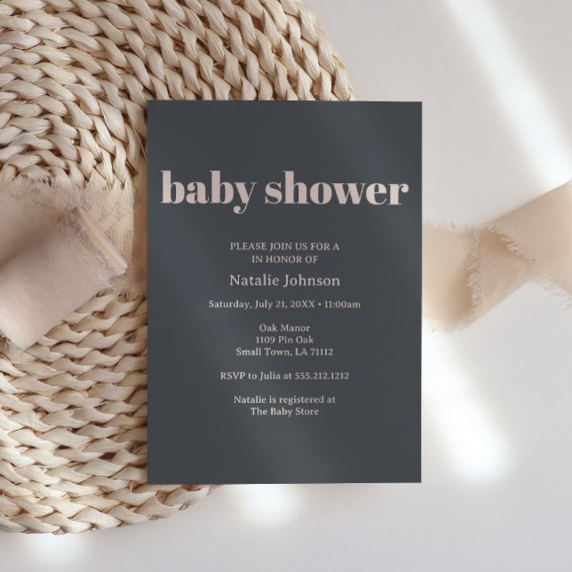 Pink Gray Boho Typografie Baby Shower Einladung (Von Creator hochgeladen)