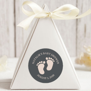Pink Gray Boho Typografie Baby Shower Runder Aufkleber