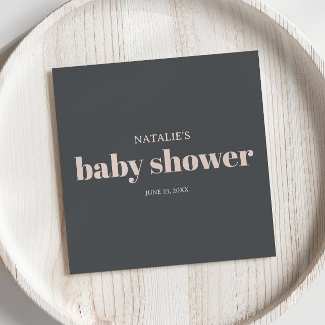Pink Gray Boho Typografie Baby Shower Serviette (Von Creator hochgeladen)