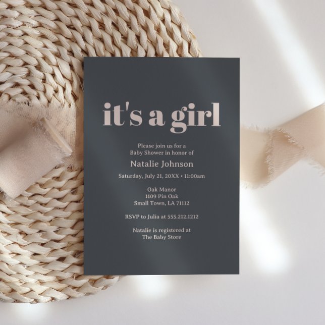 Pink Gray Boho Typografie Girl Baby Shower Einladung (Von Creator hochgeladen)