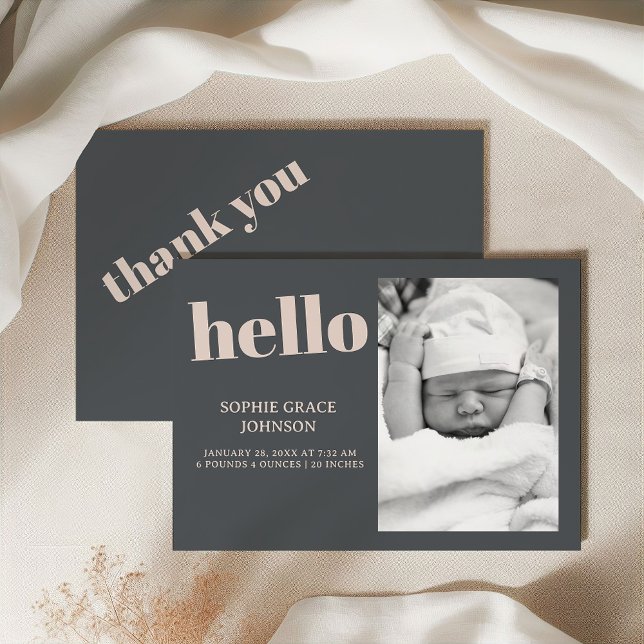 Pink Gray Boho Typografy Baby Shower Ankündigung (Von Creator hochgeladen)