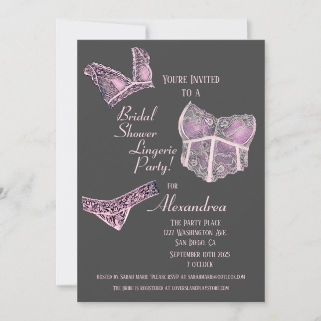 Pink Gray Brautparty Lingerie Party Einladung (Vorderseite)