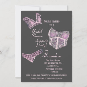 Pink Gray Brautparty Lingerie Party Einladung
