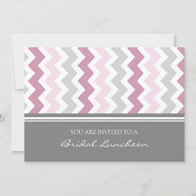 Pink Gray Chevron Bridal Lunch Invitation Cards Einladung (Vorderseite)